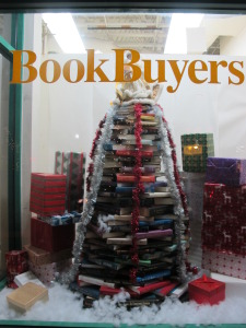 Book Buyers holiday tree in their window.