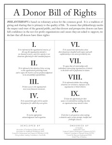 Donor Bill of Rights - all donors have these rights and institutions have a duty to uphold them.