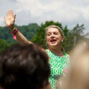 Someone caught this photo of me while leading a group "Holla, holla" at Reunion, 2015.