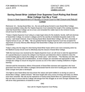 Saving Sweet Briar press release.